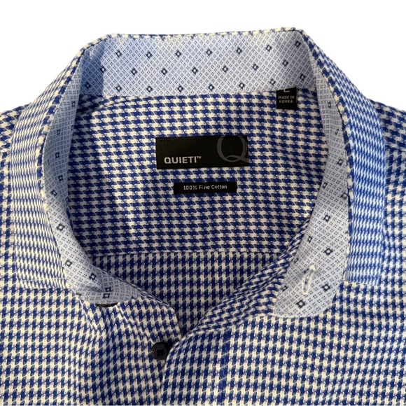 QUIETI Men’s Dress Shirt L |Blue & White Houndstooth| 100% Cotton |Made in Korea - Picture 7 of 10